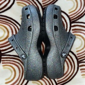 Platform Glitter Crocs - Black/Silver - Size 8